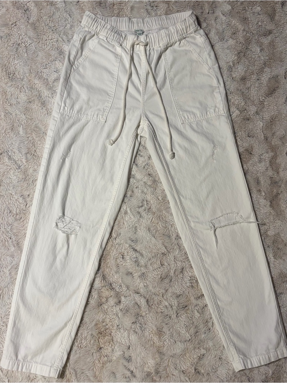 Aerie White Drawstring Distressed Jogger Size XS